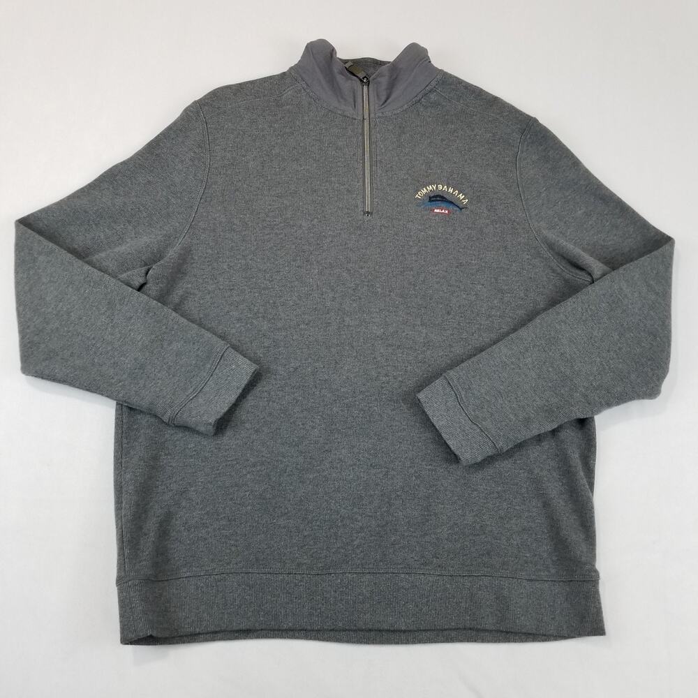 Tommy Bahama Relax Sweater Men’s Large Gray 1/4 Zip Pullover TR214295 Marlin - Picture 11 of 11